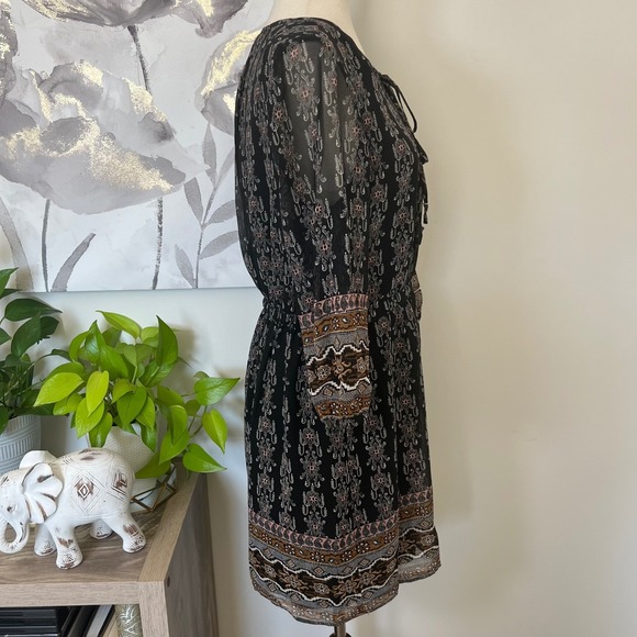 Boho Lace Up Mini Dress Cottage Folk Fairy Indie Festival Earthy Romantic - Picture 3 of 9